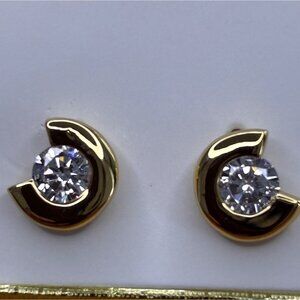 Gold-Tone Crescent Moon Earrings With Sparkling Cubic Zirconia Stones